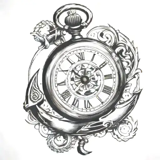 Pocket Watch With Boat Anchor Behind It