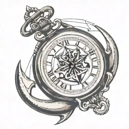 Pocket Watch With Boat Anchor Behind It A Manta Ray