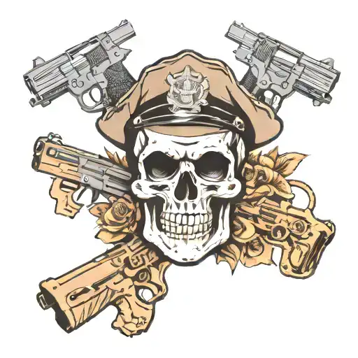 Skull Headdress Police Badge With Guns