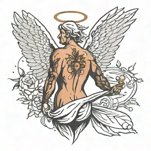 Mascular Angel Tattoo On Men Back Tattoo One Side View