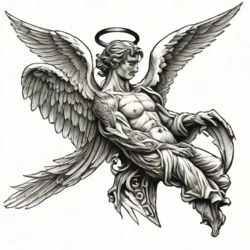 Mascular Angel Tattoo On Men Back Tattoo One Side View