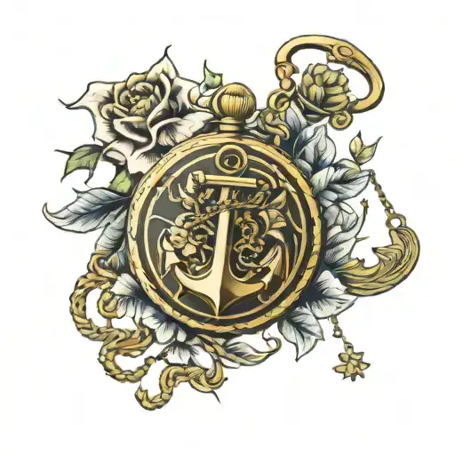 Brass Anchor Brass Pocket Watch Gardenias