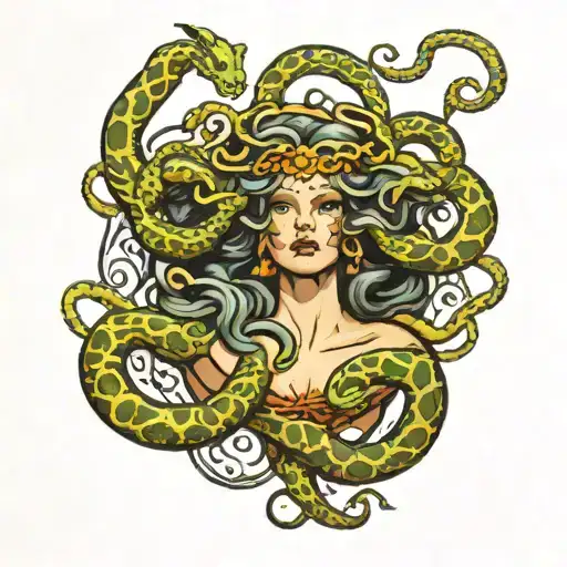 Medusa The Greek Goddess Surrounded By Snakes