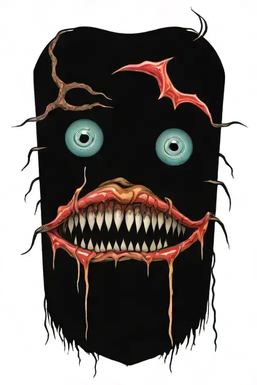 Lots Of Sharp Pointed Teeth Trippy Weird Eyes Hanging Strings