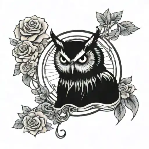 A Dark And Mysterious Tattoo Of An Owl In A Torture Device Surrounded By Roses