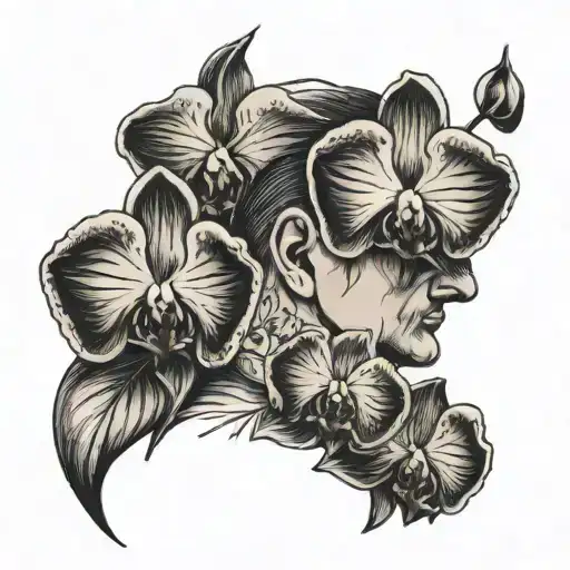 Two Small Orchid Flowers Tattoo Behind Right Ear On Man