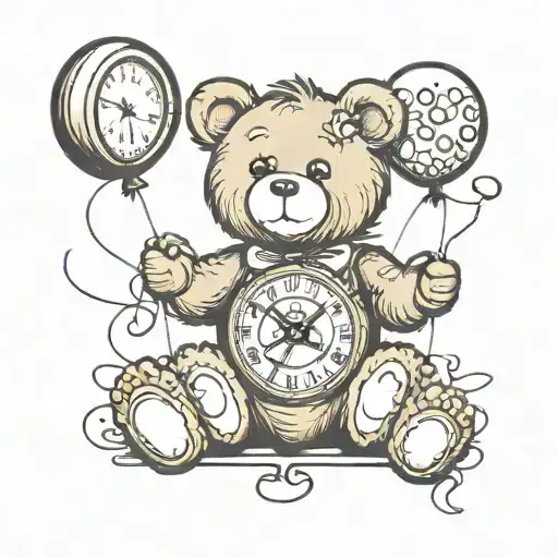 Teddy Bear Holding Balloon As Clock Face