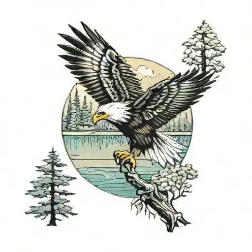 Eagle And Lake And Trees