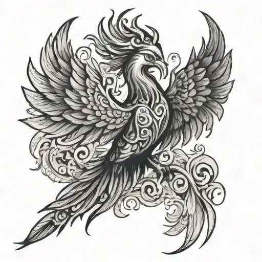 Black And White Greek Phoenix Rising From The Ashes