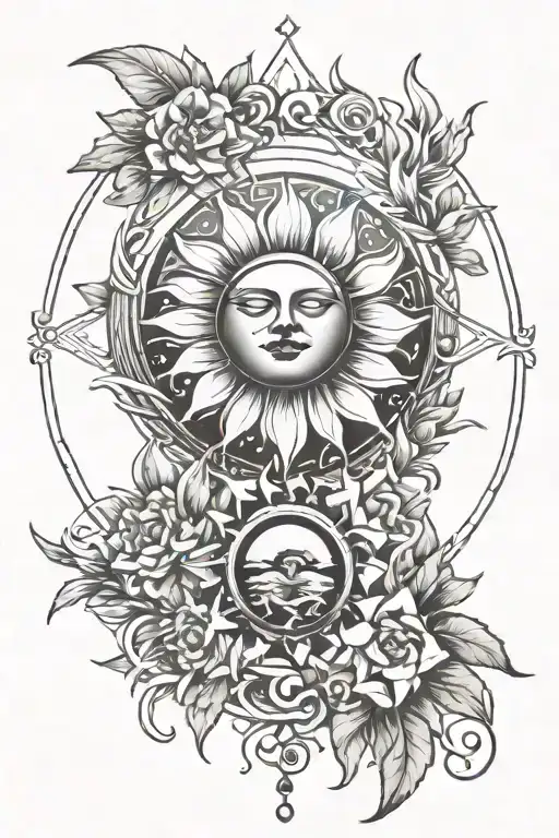 Flowers Sun Moon Surrounded