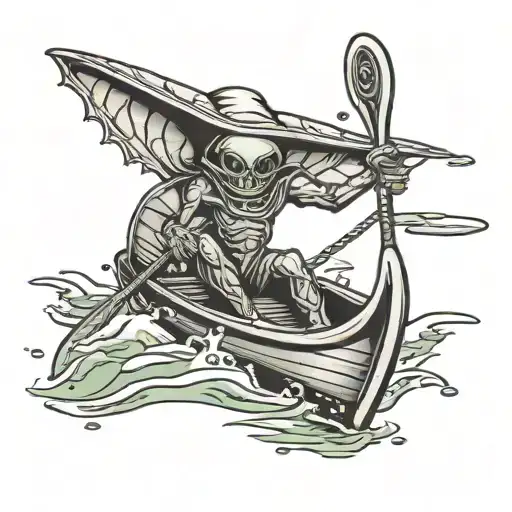 Alien Paddling A Canoe