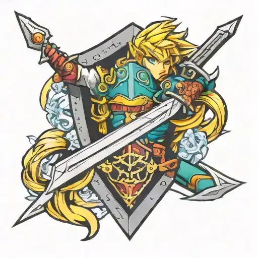 Left Arm Sleeve With Link's Shield And Sword From Zelda And Final Fantasy Vii Characters