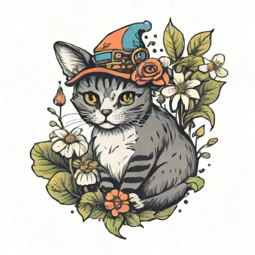 Cat Whit Shrooms Growing From Her