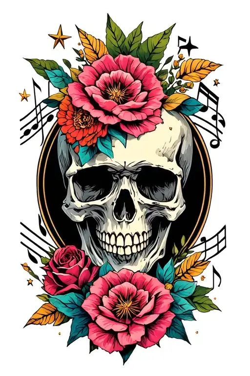 Skulls Floral Stars Music Notes Intertwined