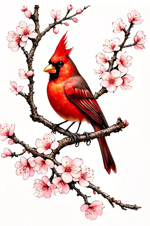 Cardinal And Cherry Blossom Branch Wrapped
