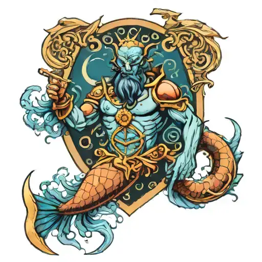 Ocean Deep Neptune With The Shield Of The