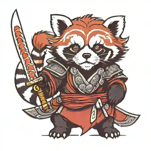 Red Panda In Samurai Armor Holding Katana Sword