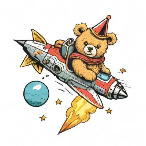 Teddy Bear Riding A Rocket Ship Launching