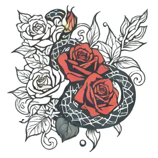 Red Rose And Lilys And Snake Wrapped