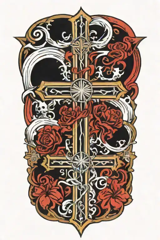 Cross Upside Down Cross Surrounded By Souls Reaching