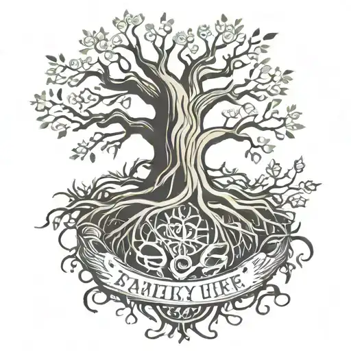 Tree Of Life With Roots That Write Family And In The Trunk Written Sabrina