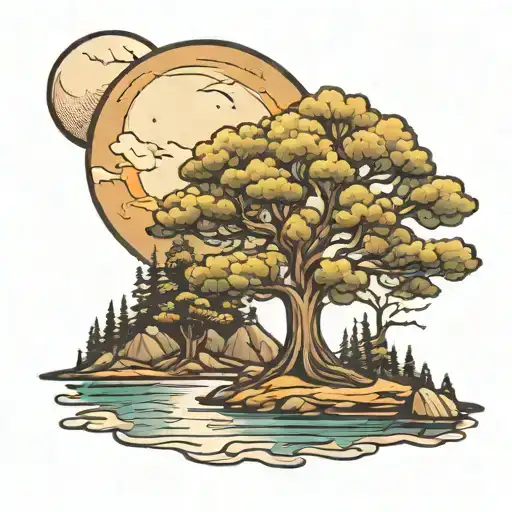 Mountain Lake Tree Moon