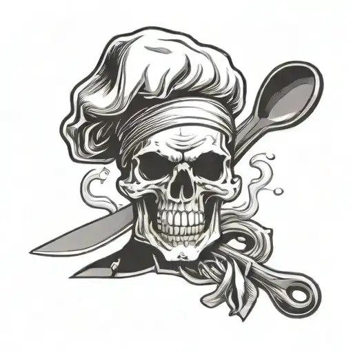 Chef Skull With Ladle And Knife Piercing
