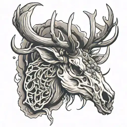 Elk Skull With Antlers Mountains Inside