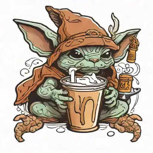 Grogu Drinking Ice Coffee