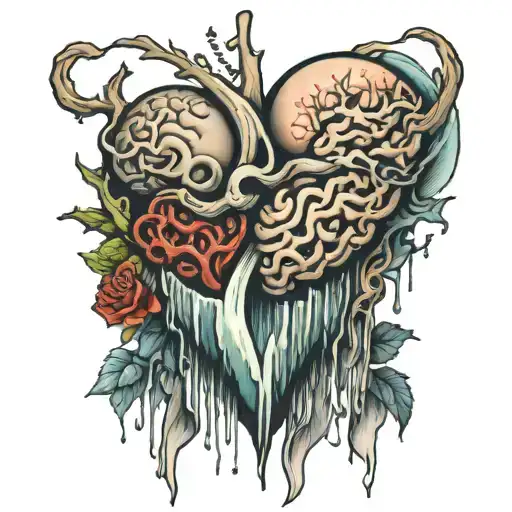 Heart And Brain Divided By A Waterfall