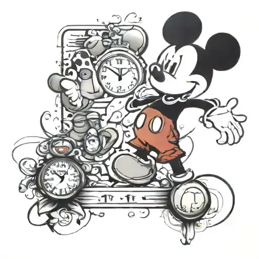 Mickey Mouse With Baby Foot Print With Time Clock And Day Of Birth