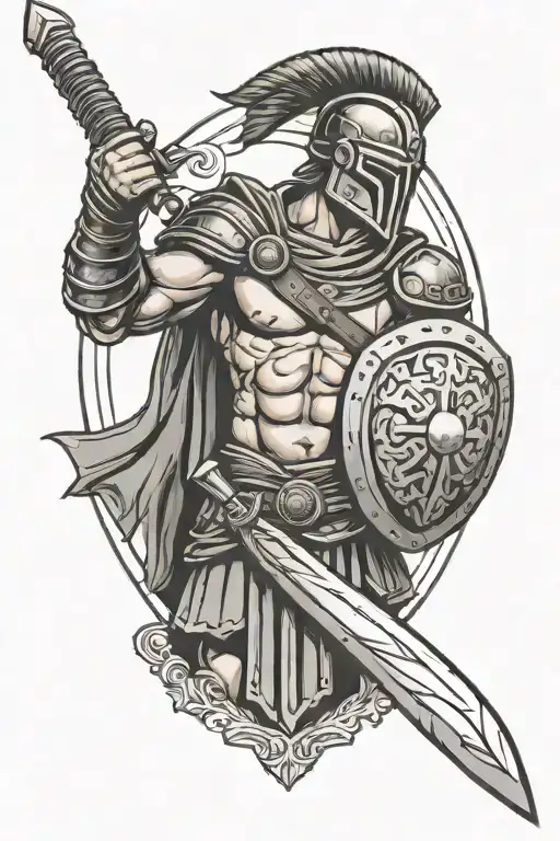 Gladiator Warrior With Sword And Shield