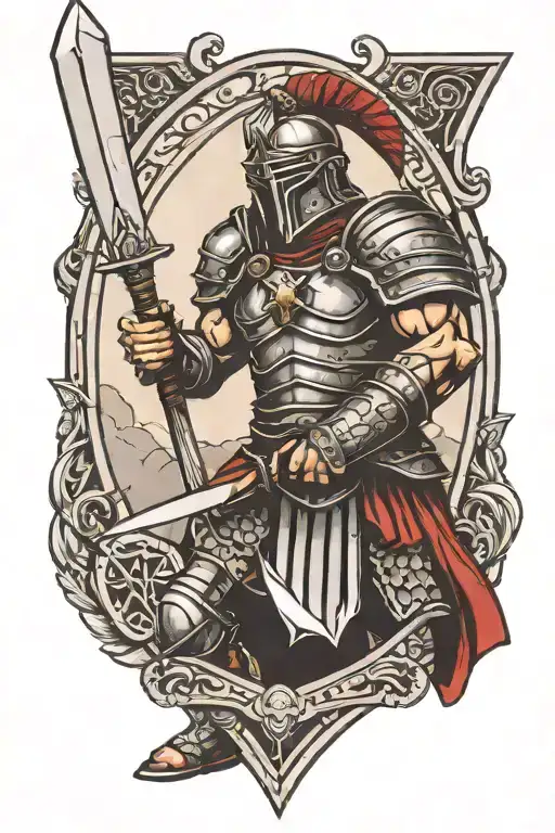 Gladiator Warrior With Sword And Shield