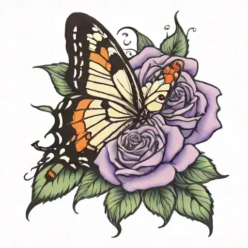 Butterfly And Purple Rose