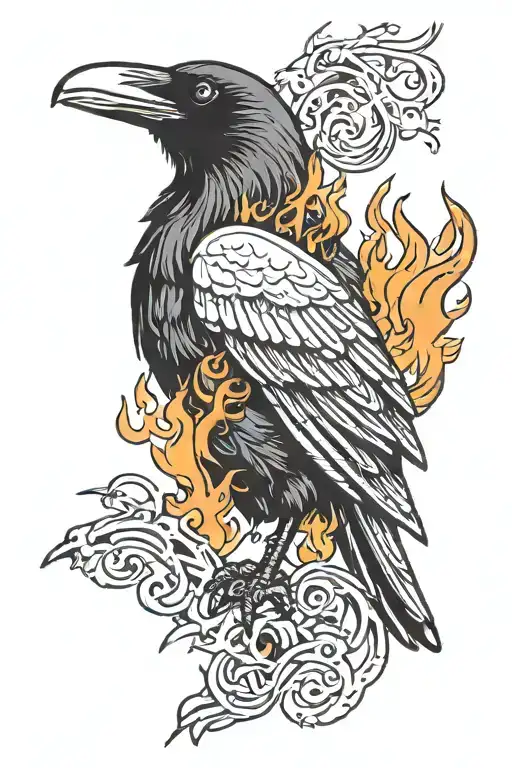 Minimalist Raven With Flames Wrist Tattoo Design Combining Elements