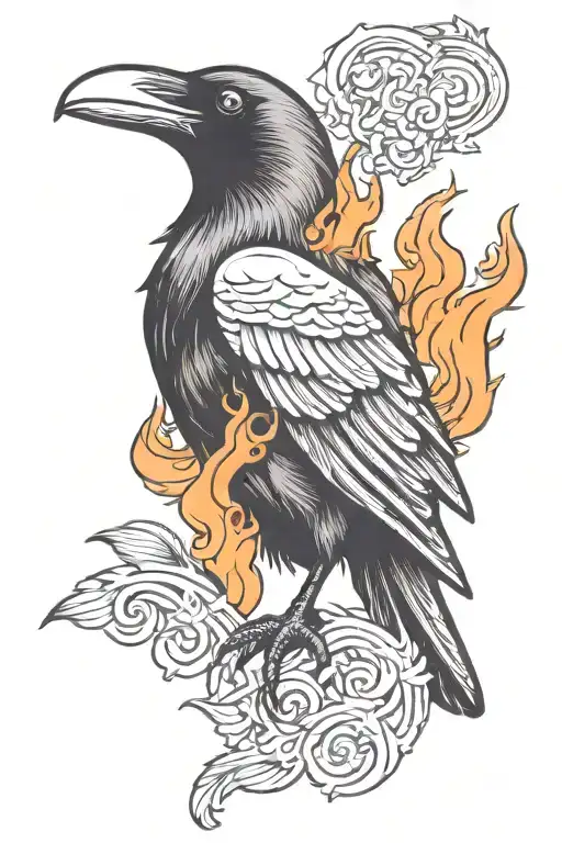 Minimalist Raven With Flames Wrist Tattoo Design Combining Elements