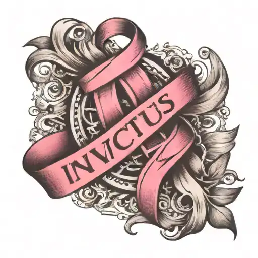 Invictus Text Witha Breast Cancer Ribbon Intertwined