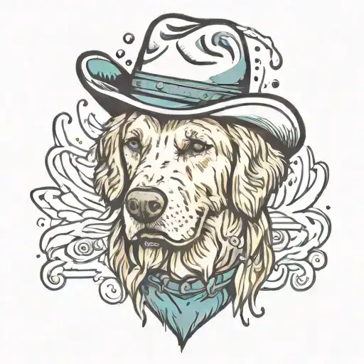 Golden Retriever Wearing Cowboy Hat Surrounded By Rain