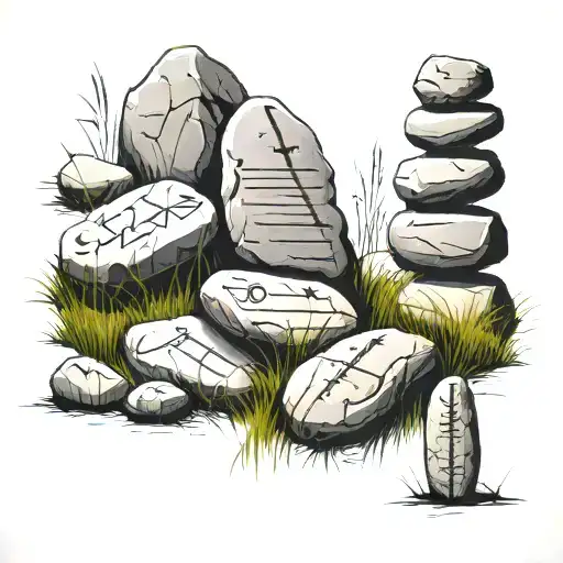 Stones With Ogham Writing Of Kids Names Background Is A Field