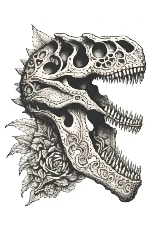 A Dotwork Tattoo Of A Dinosaur Skull With Intricate Patterns Inspired By Harry Styles'