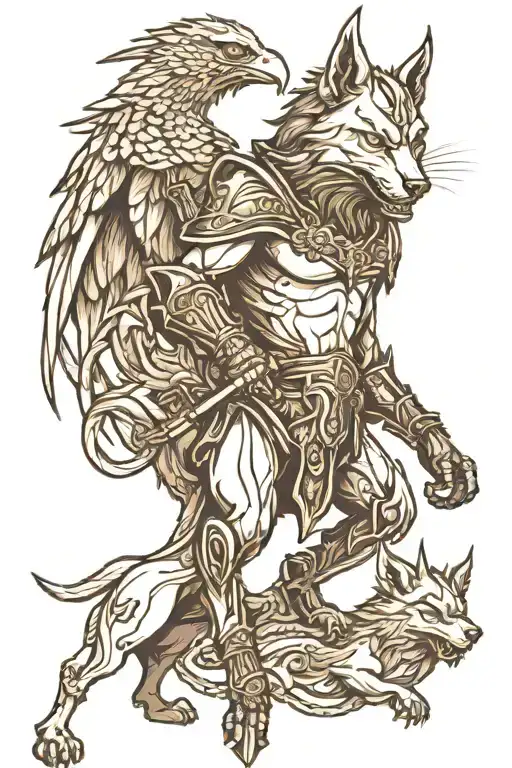 Holy Knight Slaying A Demon With A Dire Wolf And Falcon Full Sleeve