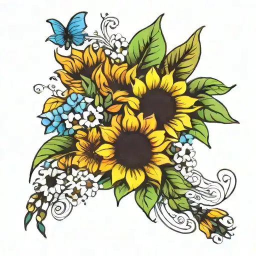 Bouquet Of Flowers With Sunflowers Rainbow Baby Breaths And Lilys