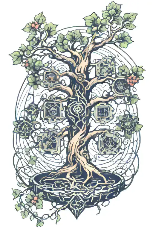 Yggdrasil Tree With Motherboard Circuts In The Background