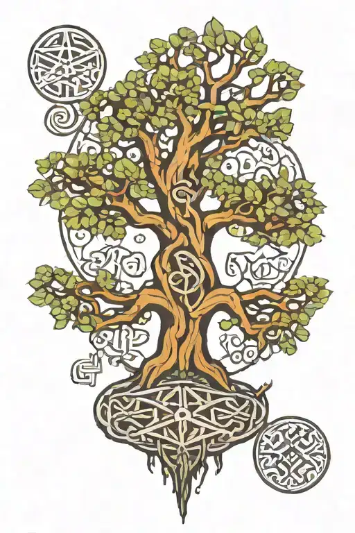 Yggdrasil Tree And Norse Runes In Stone Tablet