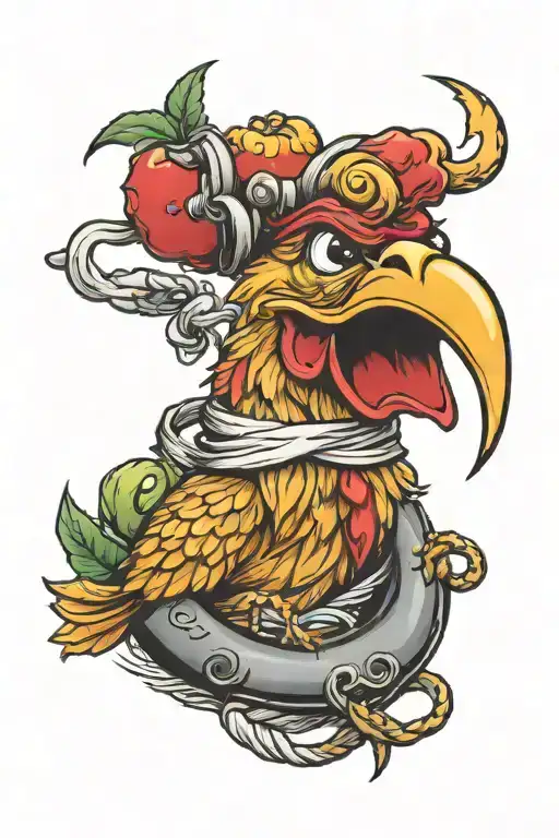 Chicken Holding A Pickle And Anchor Intertwined