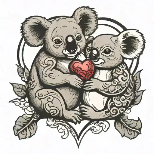Koala And Dolphin Forming Heart Intertwined Symbolizing Mom