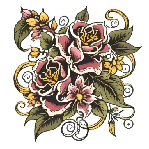 Bouquet Of Birth Flowers Intertwined Symbolizing Love