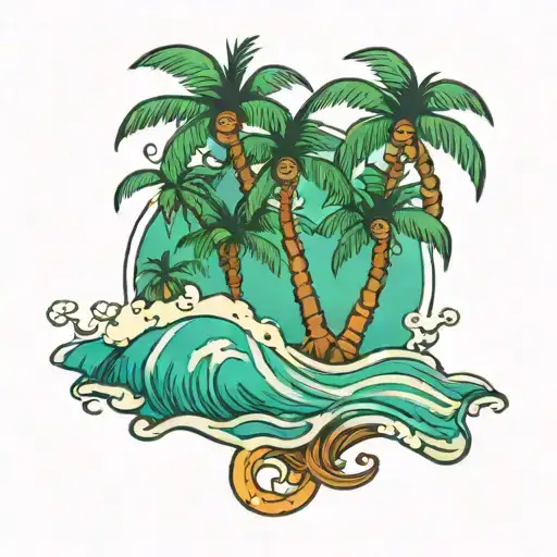 Beach Waves And Palm Trees