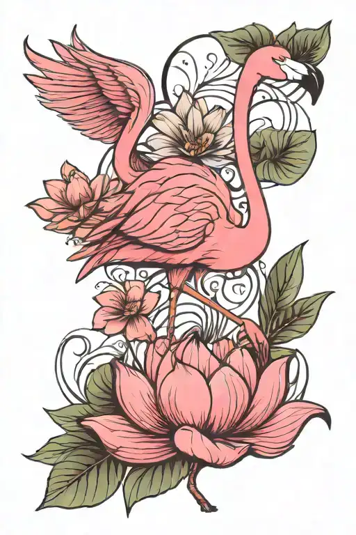Flamingo Growing Out Of Lotus Flower