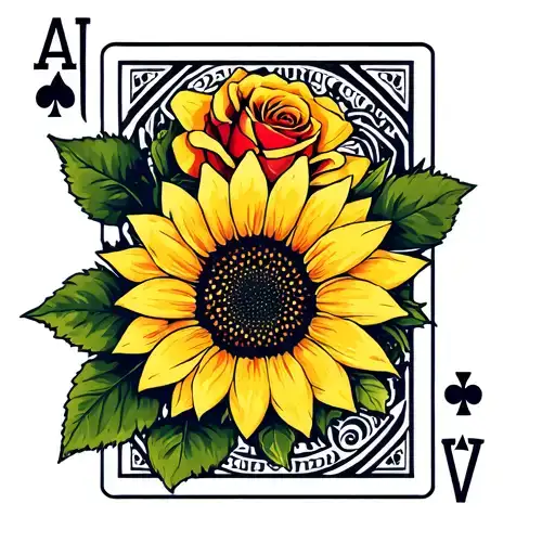 Poker Cards Sunflower And Roses